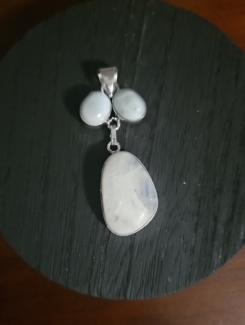 White Moonstone Stone Drop Pendant Necklace Sterling Silver Setting
